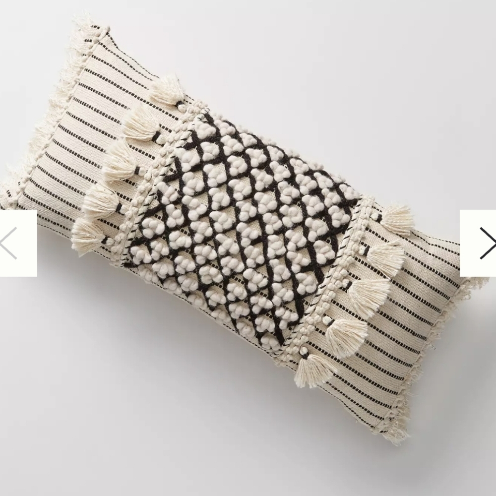 Anthropologie Textured Kama Lumbar Pillow Black White Bohemian Bedding Textural